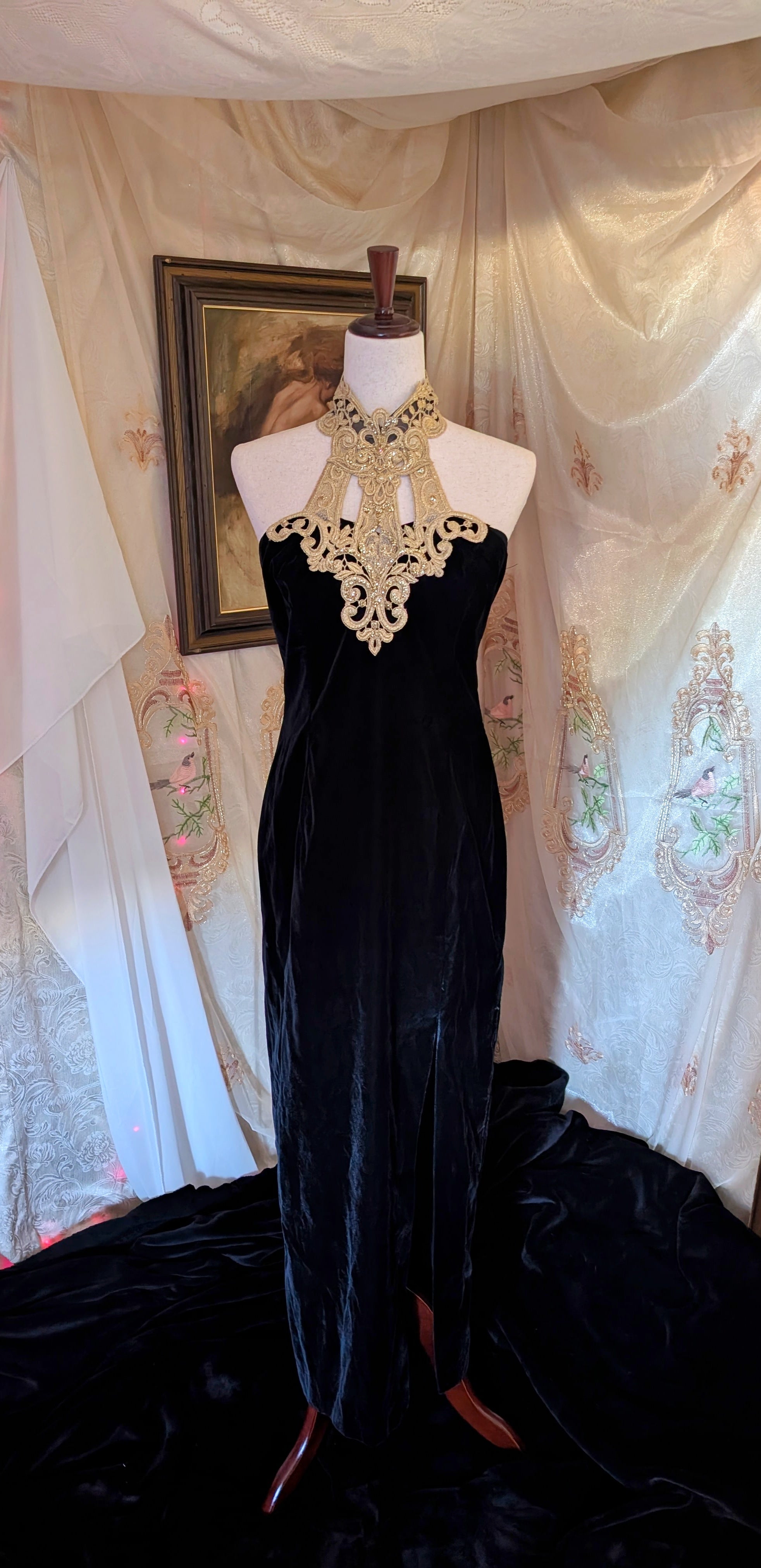 1990's Vintage Jessica McClintok Velvet Vampire Dress