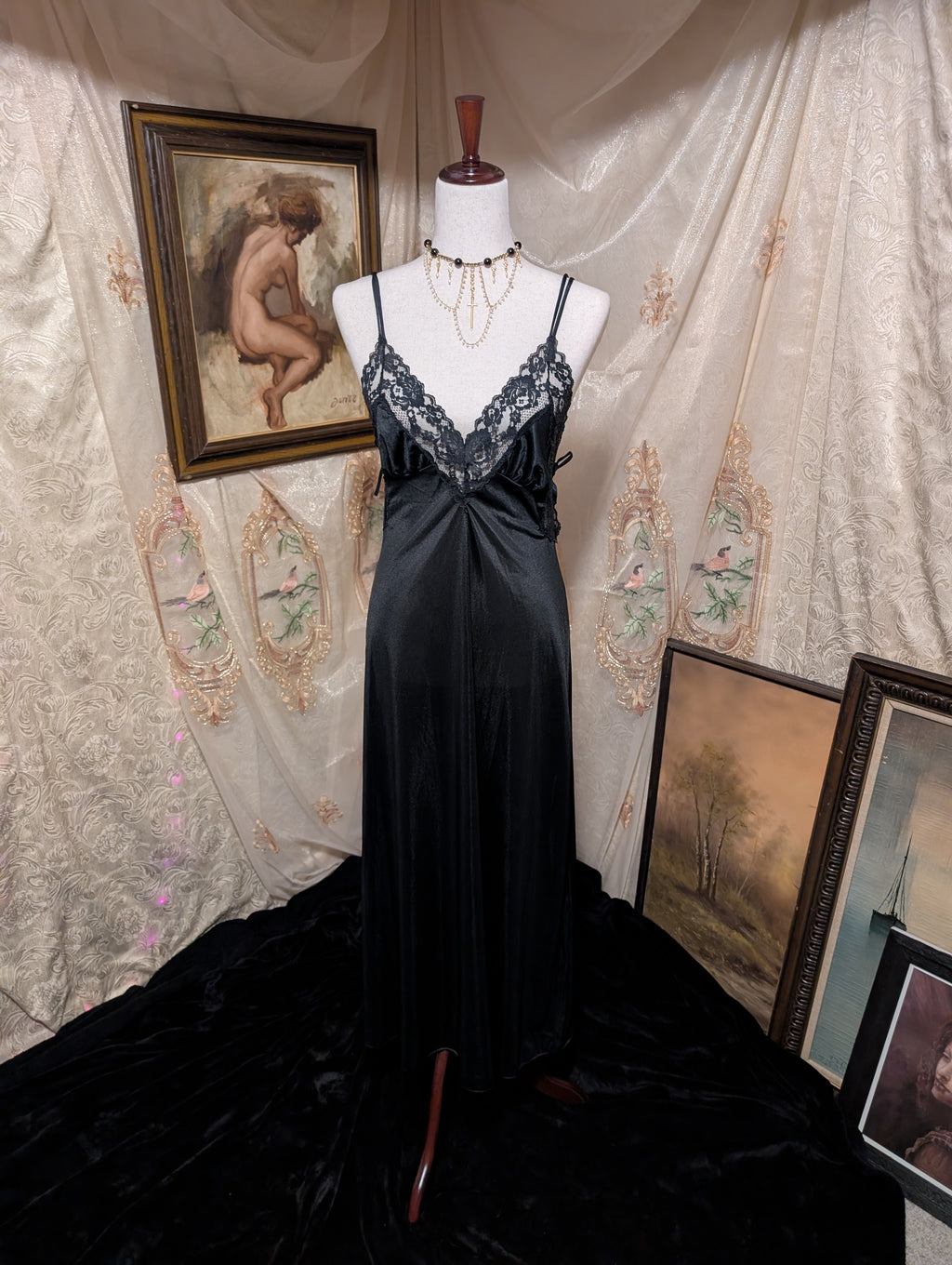 1970's Black Lace Maxi Nightgown