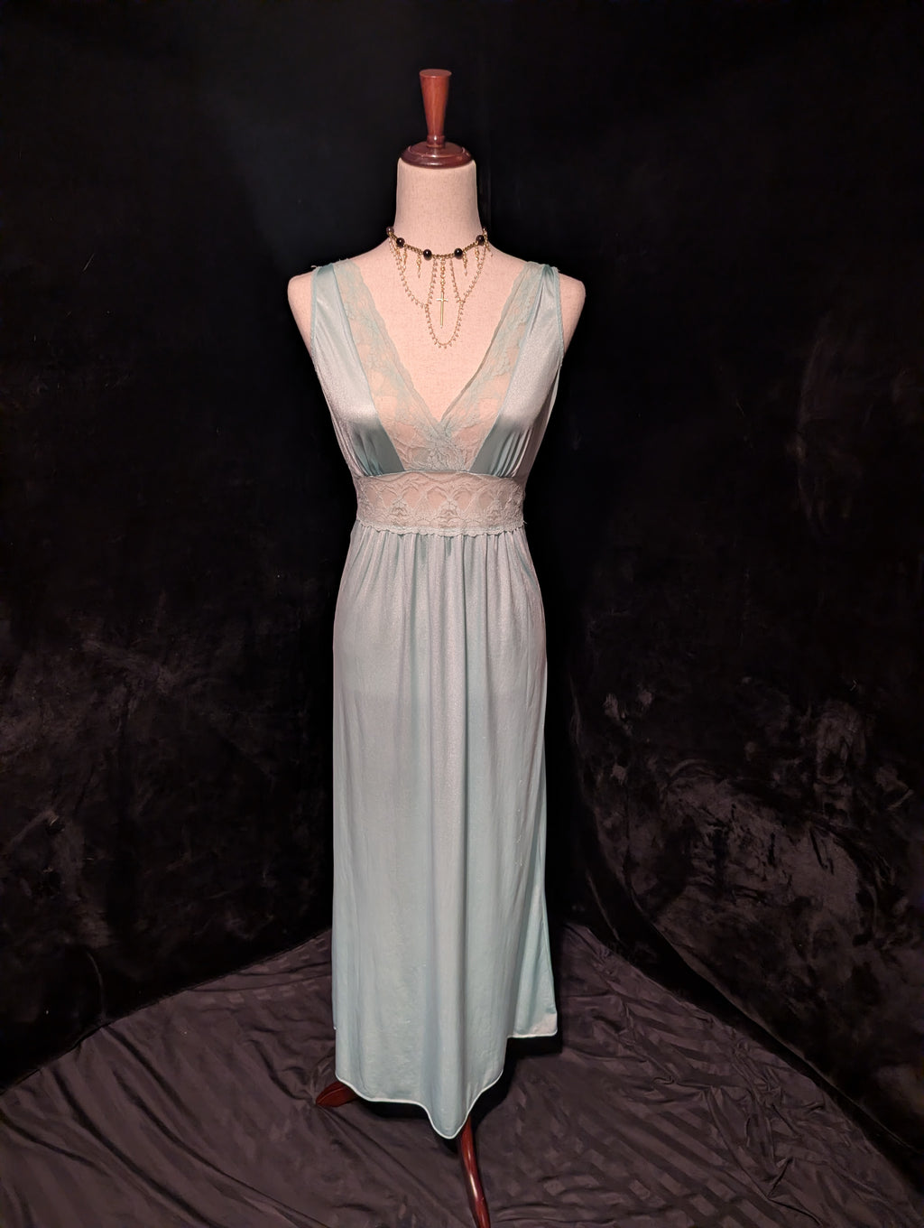 Vintage Sea Glass Nylon Lace Nightgown