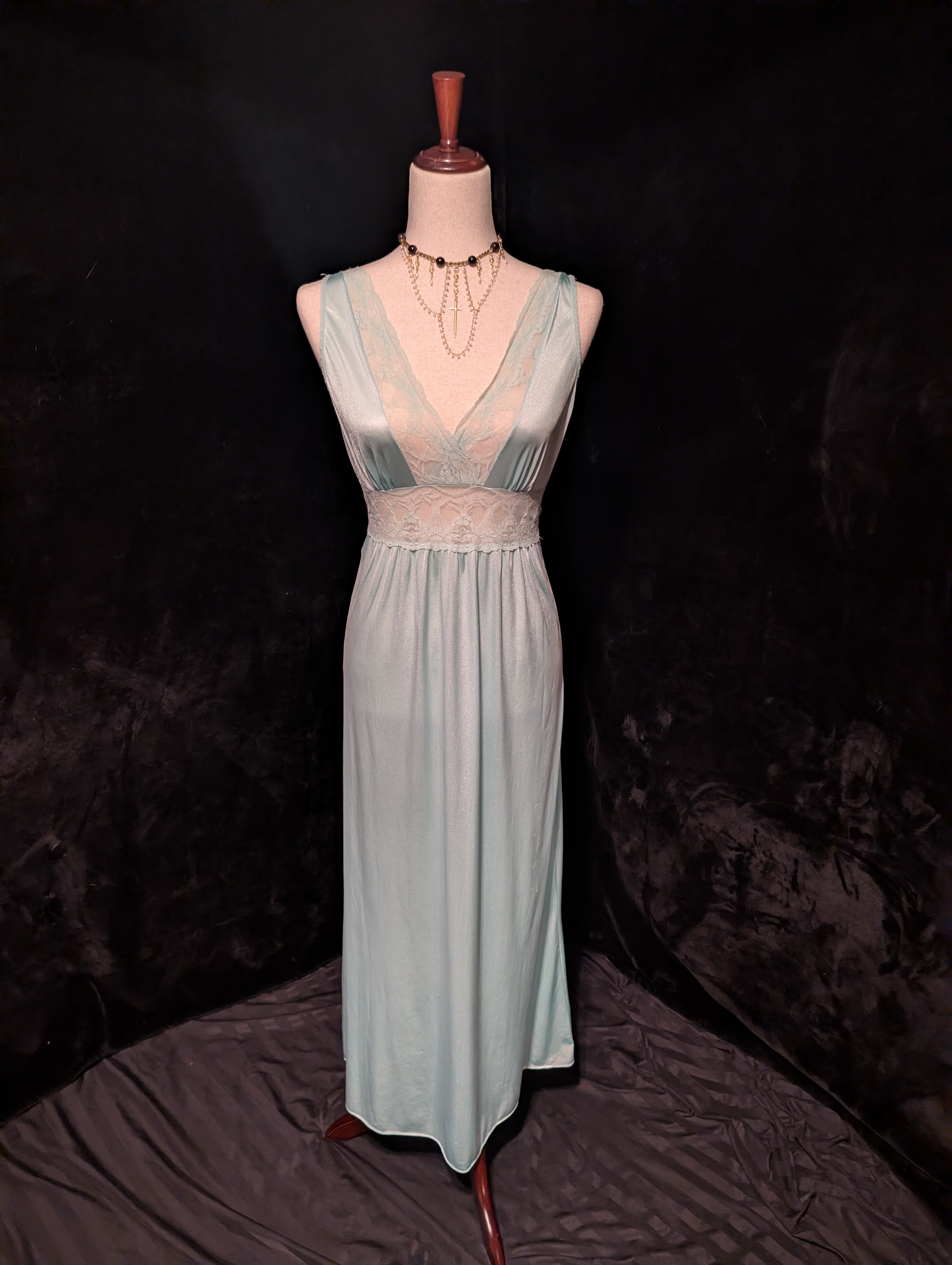 Vintage Sea Glass Nylon Lace Nightgown