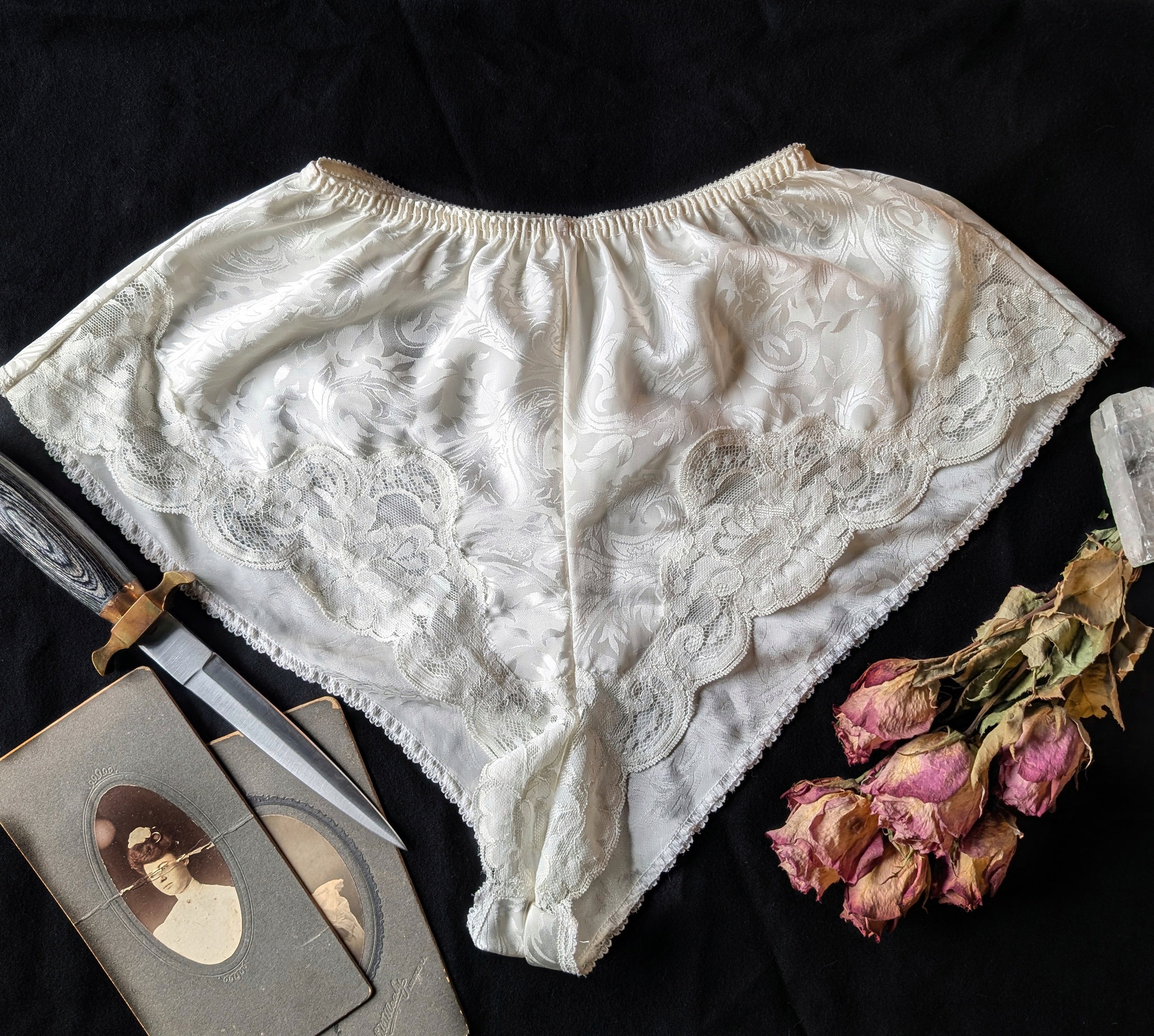 1970's PJ Mini Shorts with Woven Damask Pattern