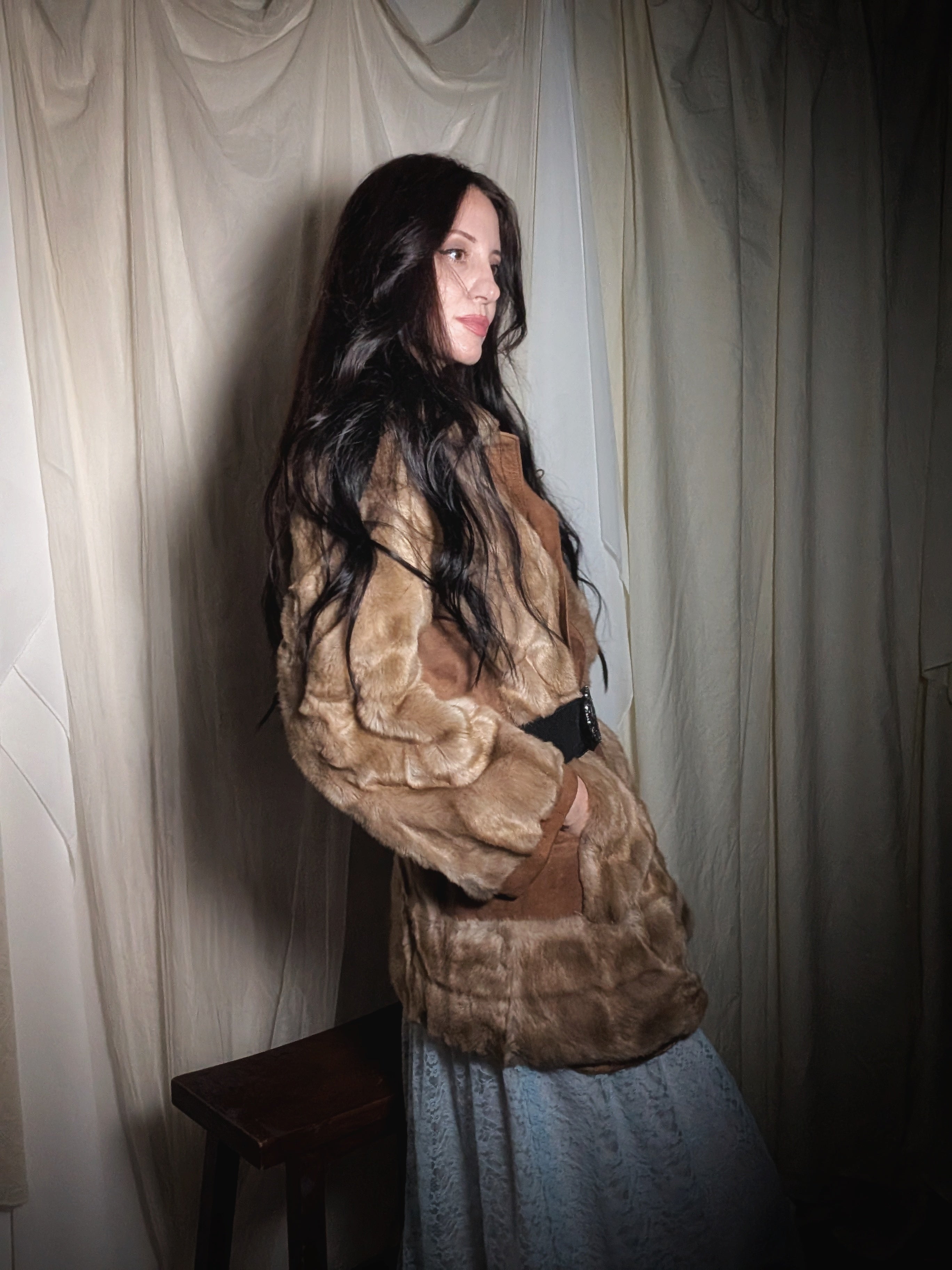 1950s "Beast Hide" Genuine Leather Faux Fur Coat