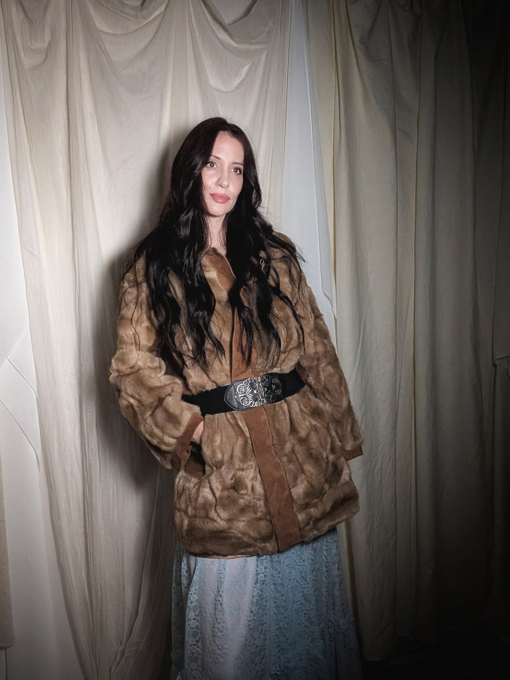 1950s "Beast Hide" Genuine Leather Faux Fur Coat