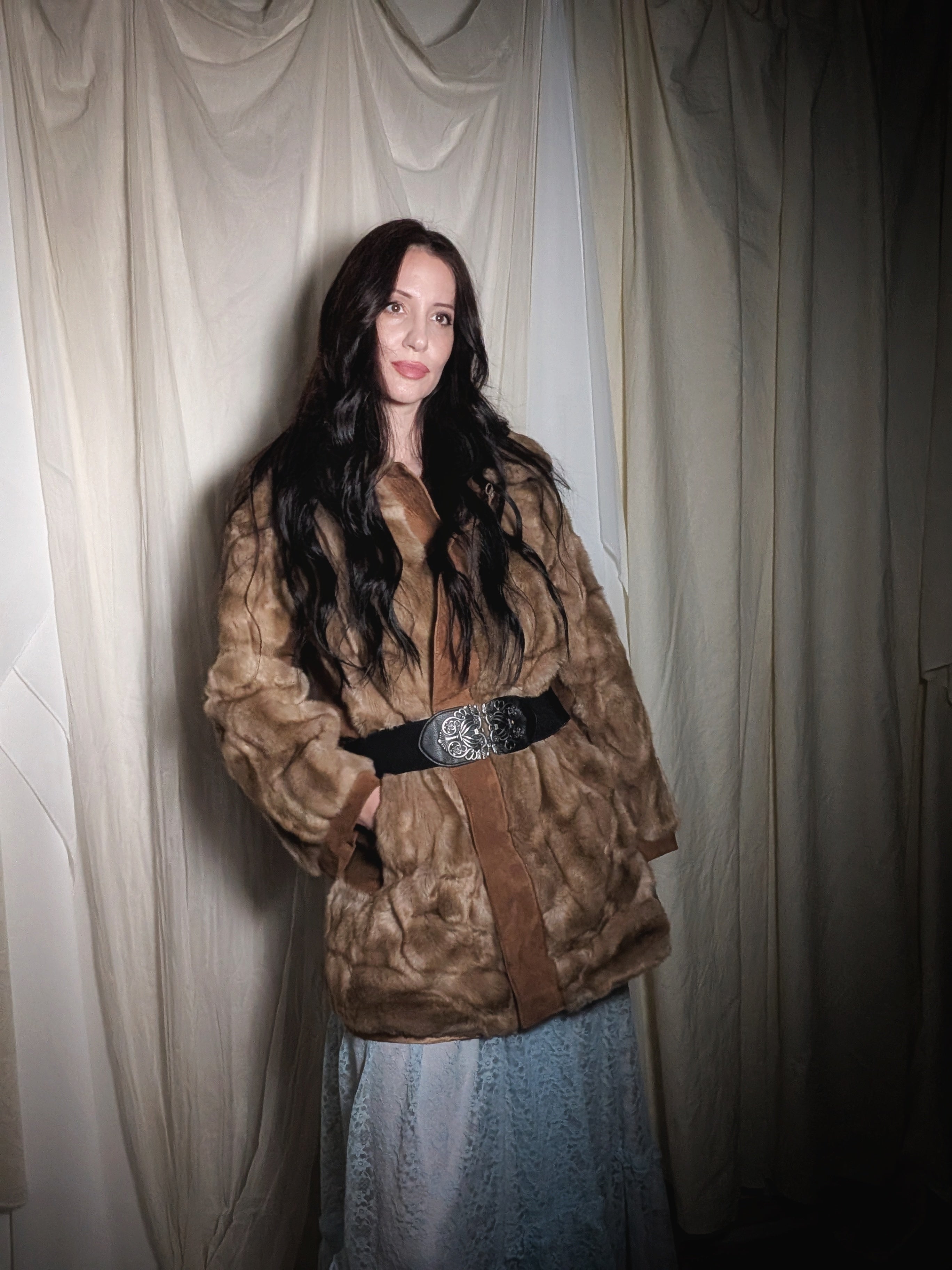 1950s "Beast Hide" Genuine Leather Faux Fur Coat