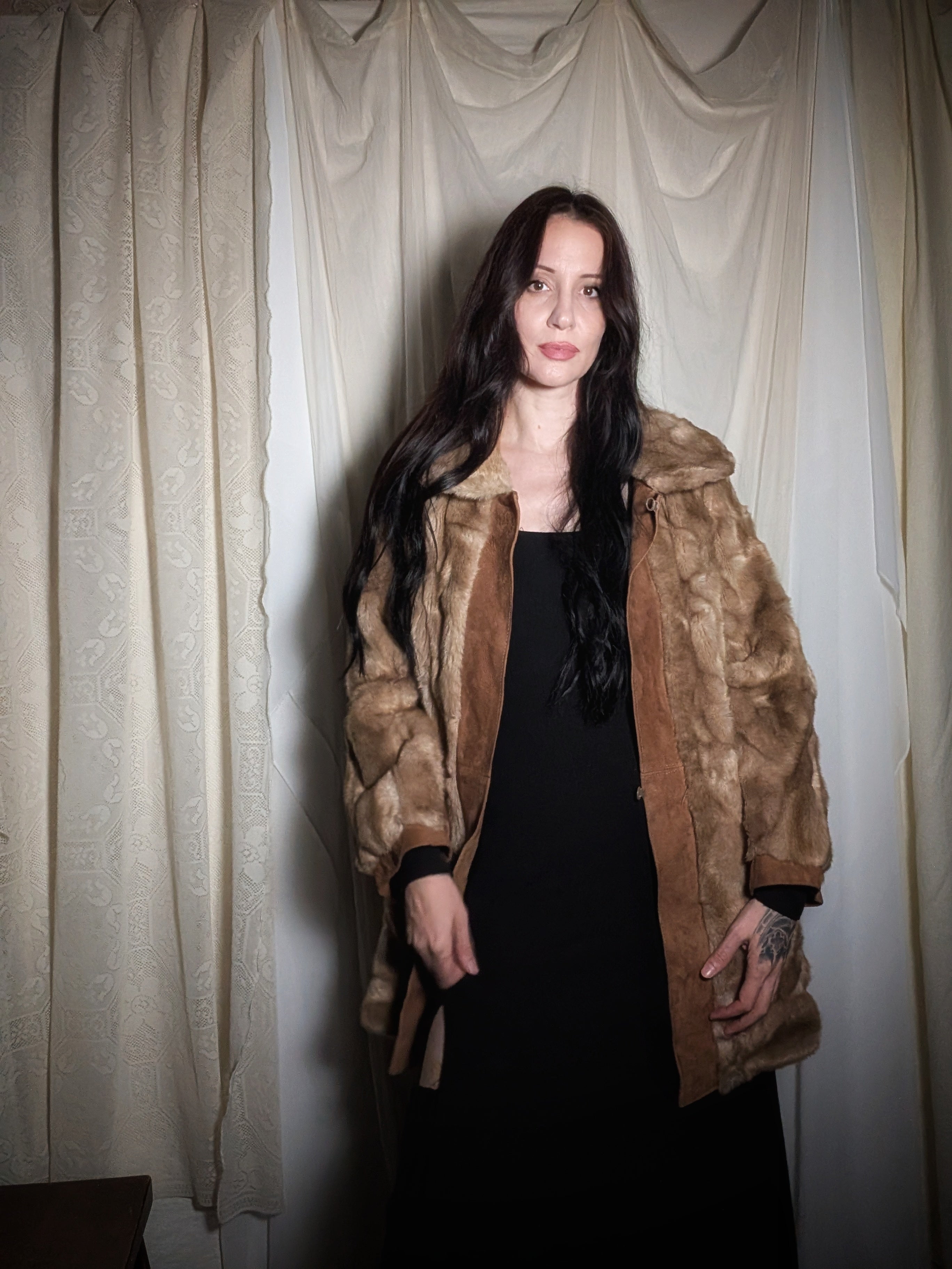 1950s "Beast Hide" Genuine Leather Faux Fur Coat