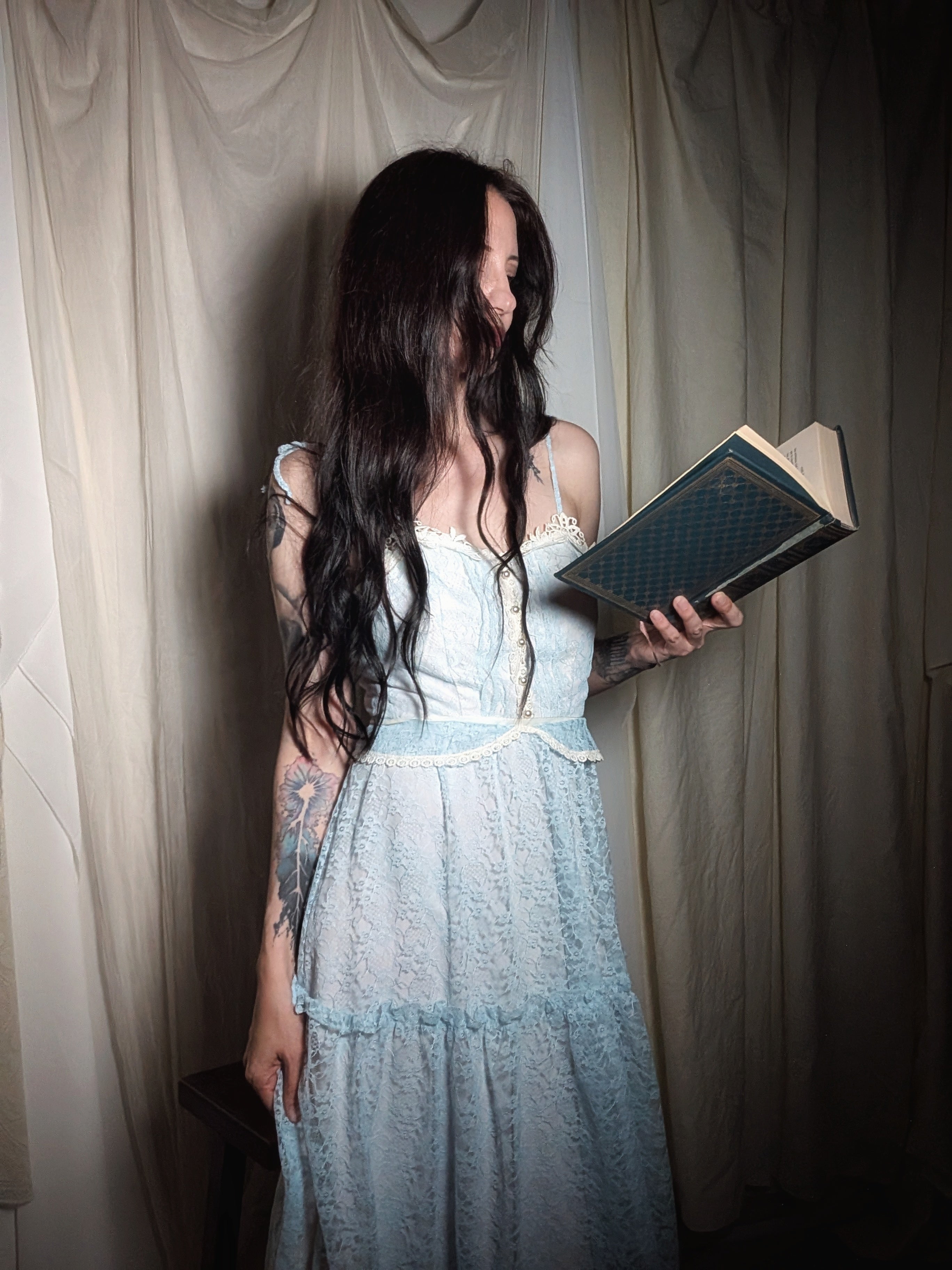 1970s Belle's Ice Blue Lace Gown