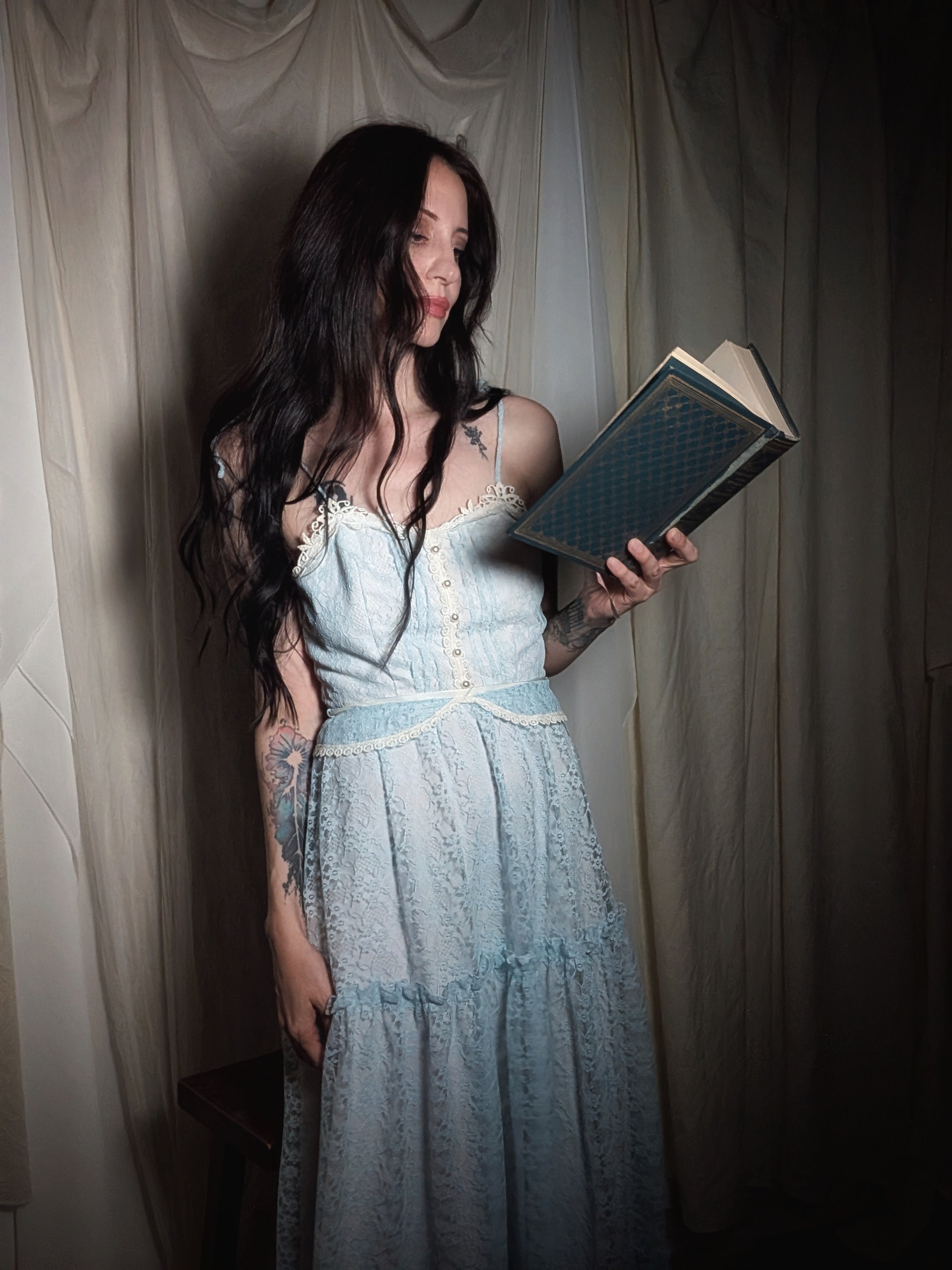 1970s Belle's Ice Blue Lace Gown