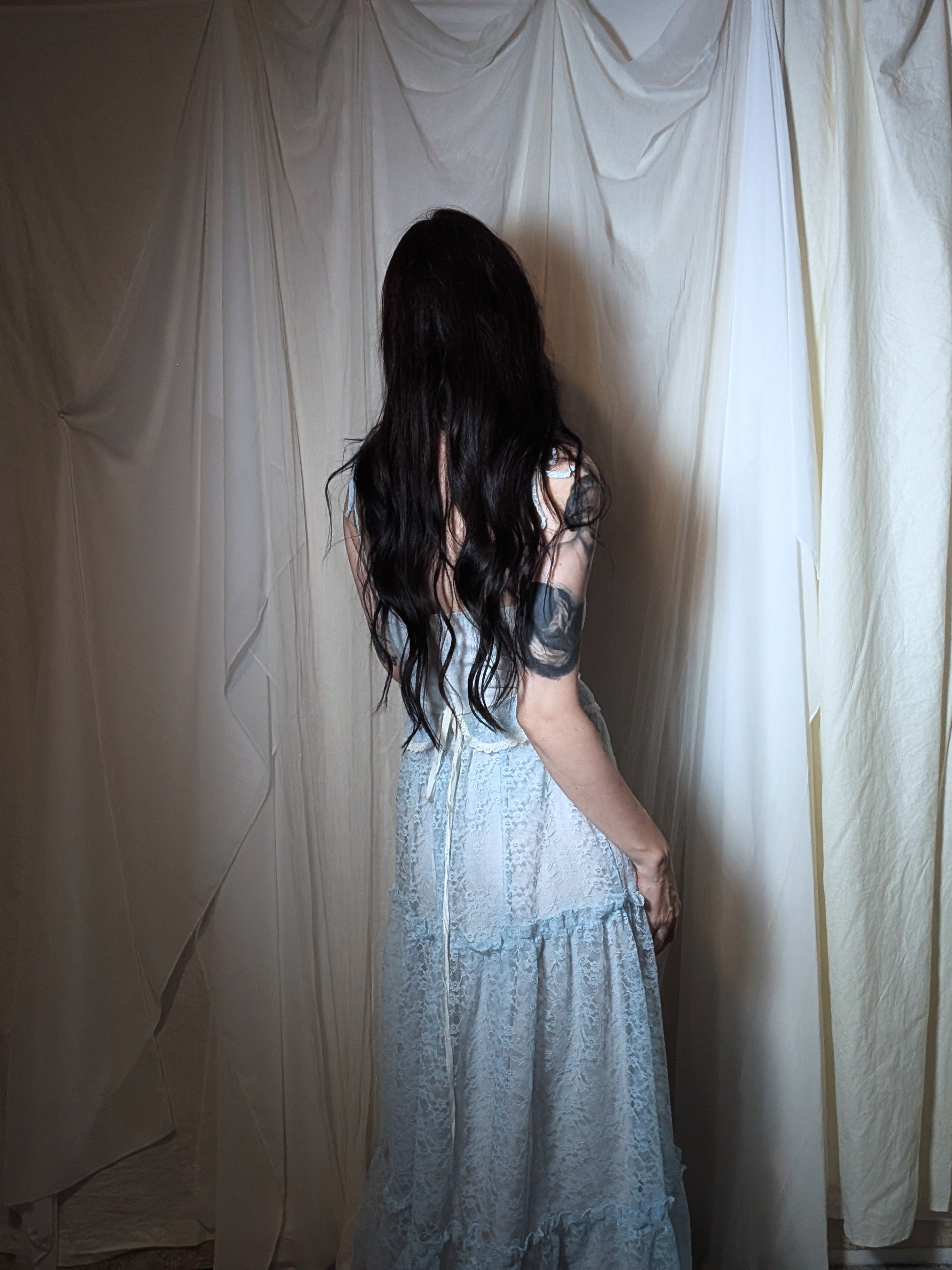 1970s Belle's Ice Blue Lace Gown