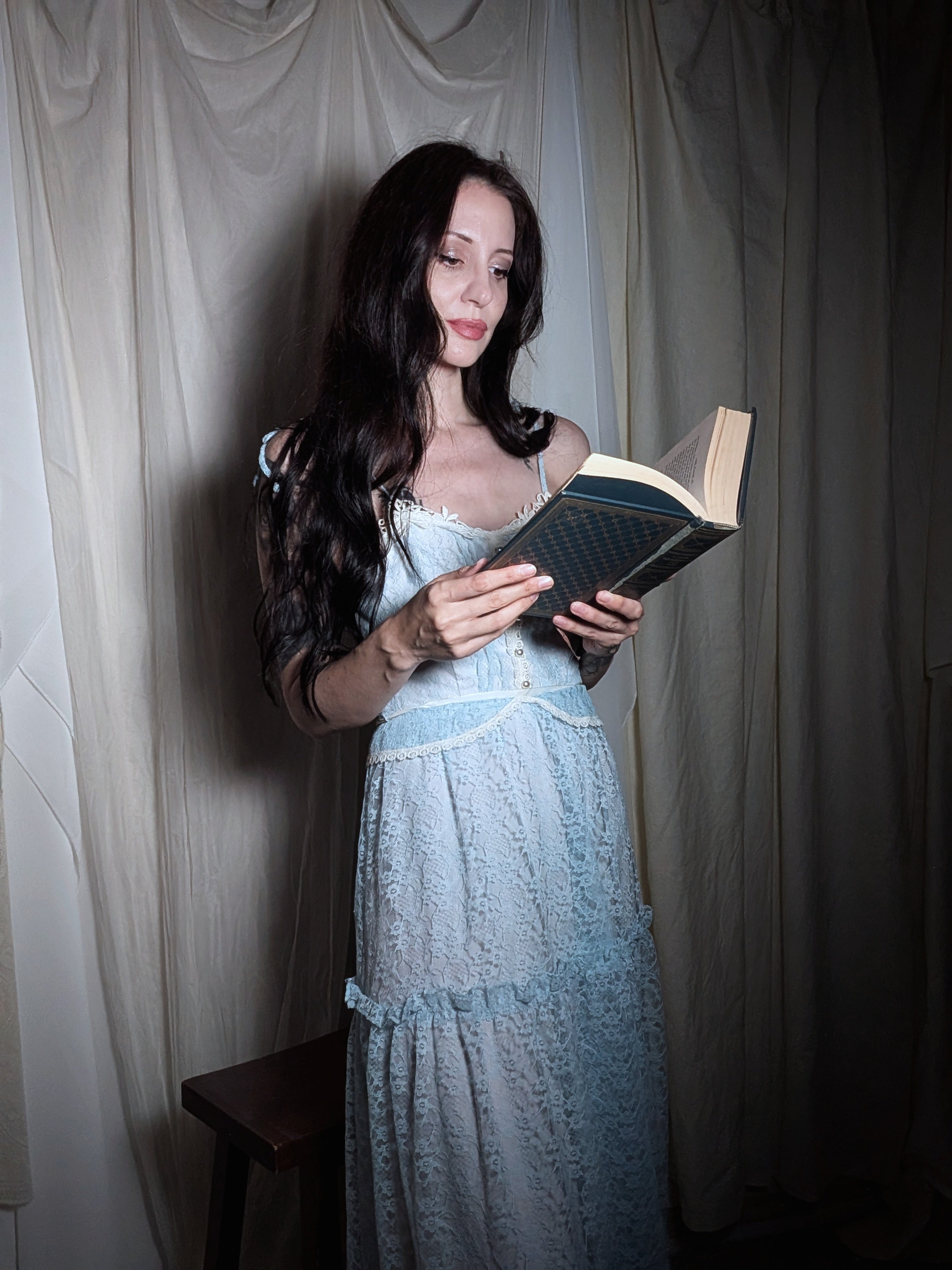 1970s Belle's Ice Blue Lace Gown