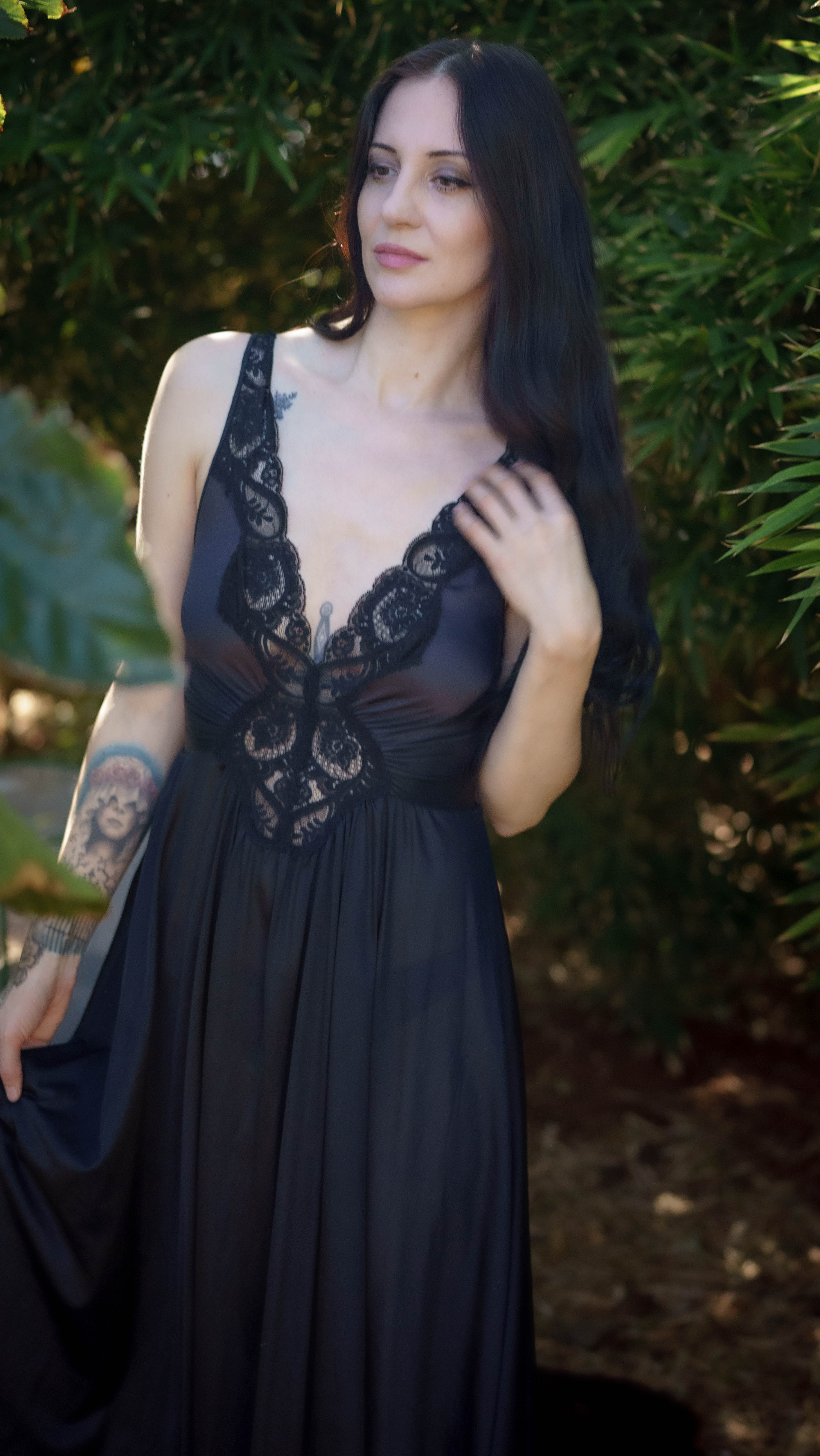 1980's Black Olga Lace Nightgown