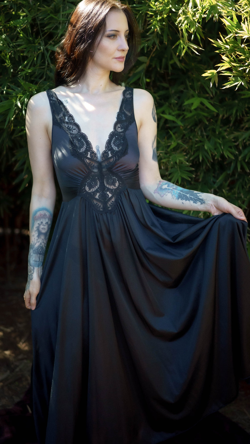 1980's Black Olga Lace Nightgown