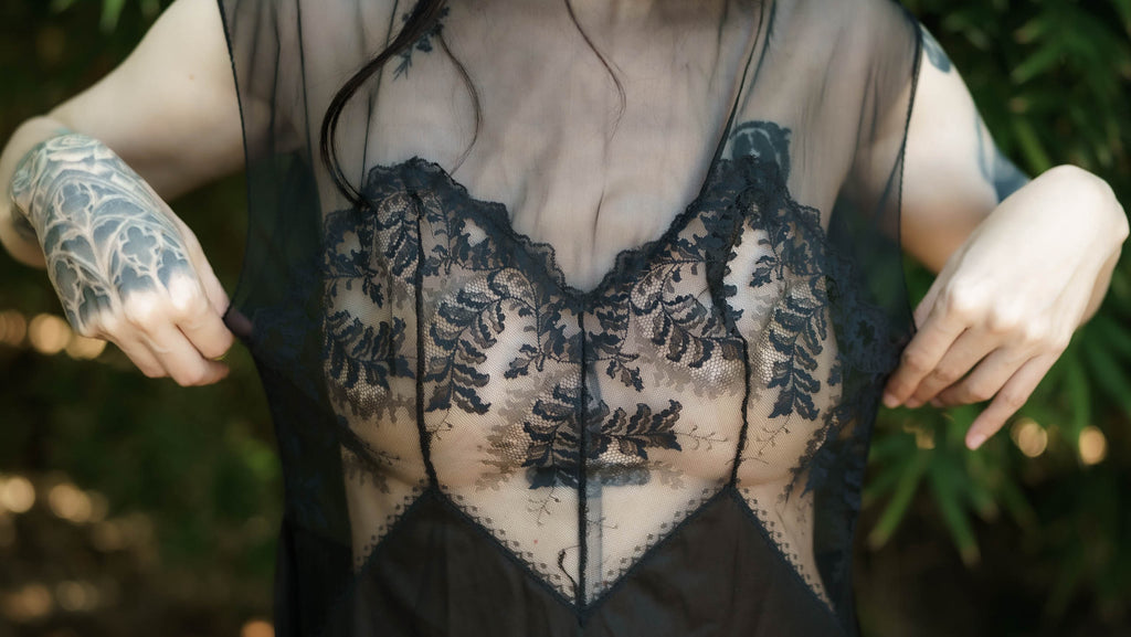 1980's Black Lace Nightgown