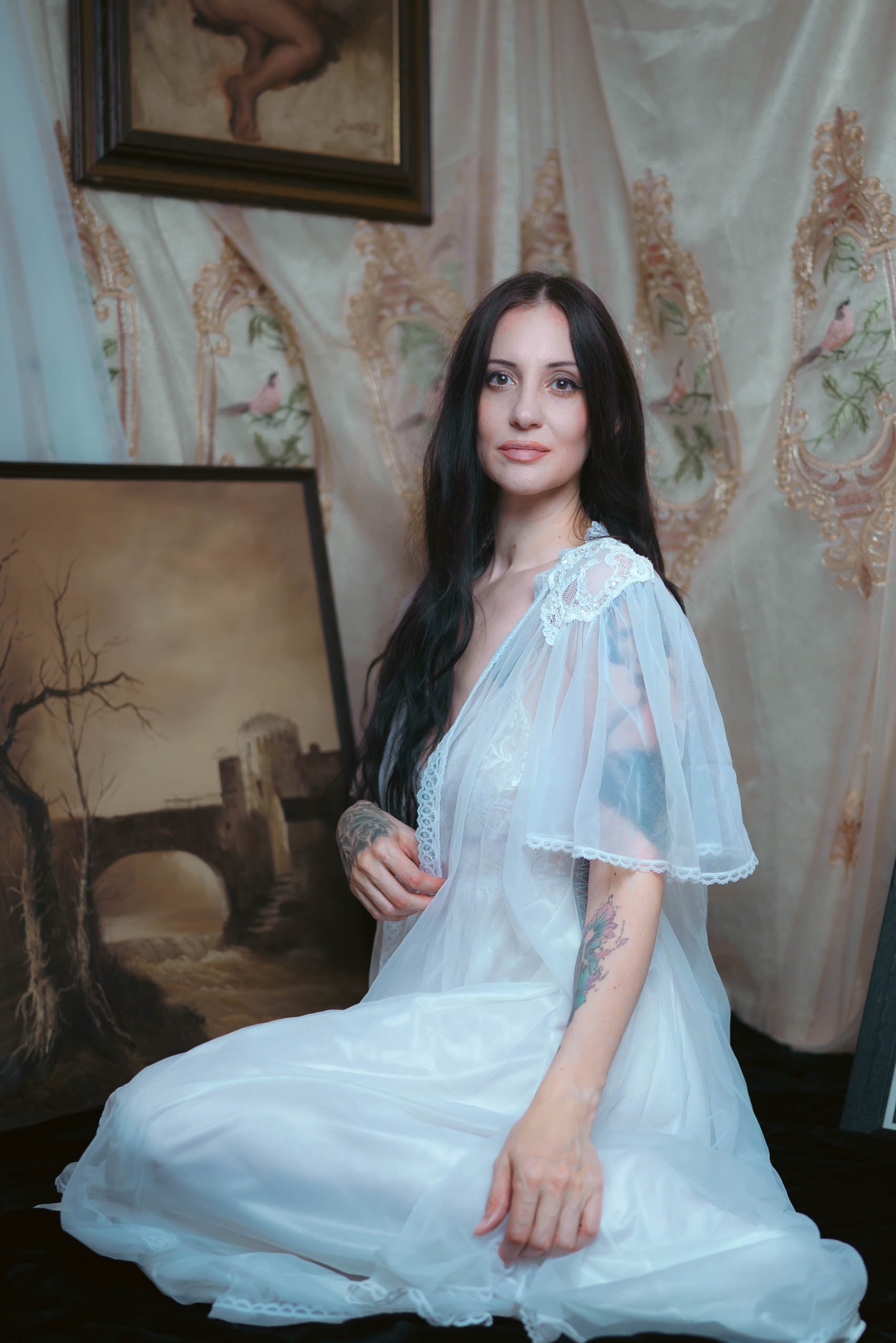 1970's Ghostly White Skull Lace Robe Lore and Lace 1970's Ghostly White Skull Lace Robe Lore and Lace