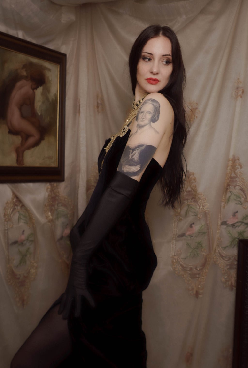 1990's Vintage Jessica McClintok Velvet Vampire Dress