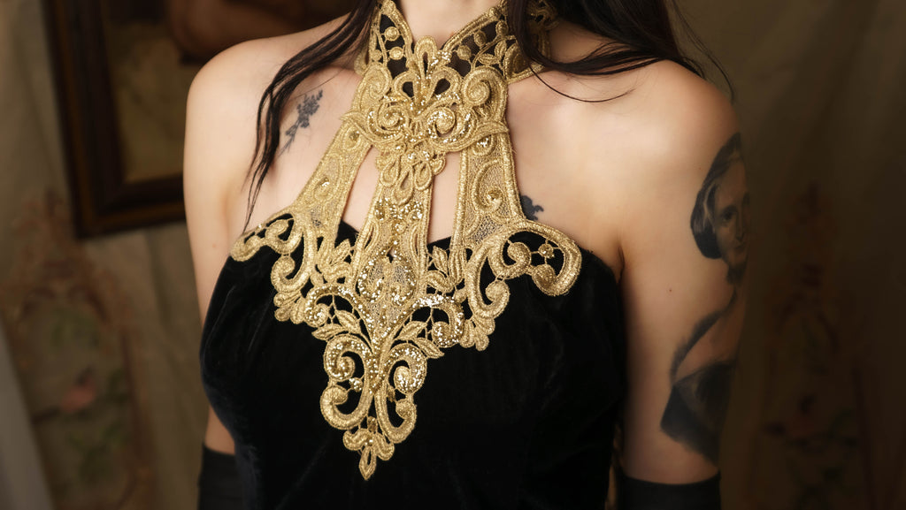 1990's Vintage Jessica McClintok Velvet Vampire Dress