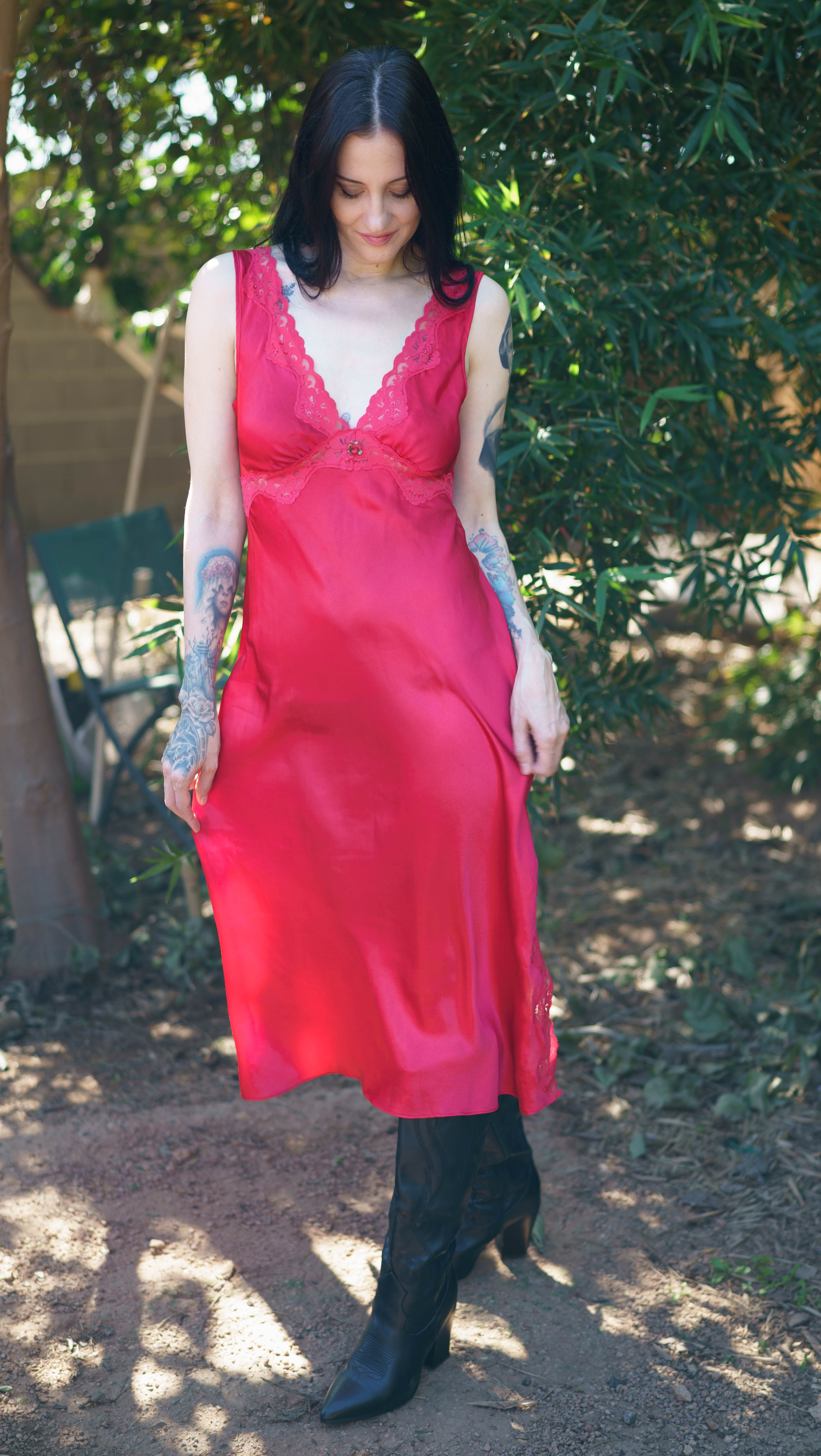 1990's Rose Lace Midi Length Nightgown