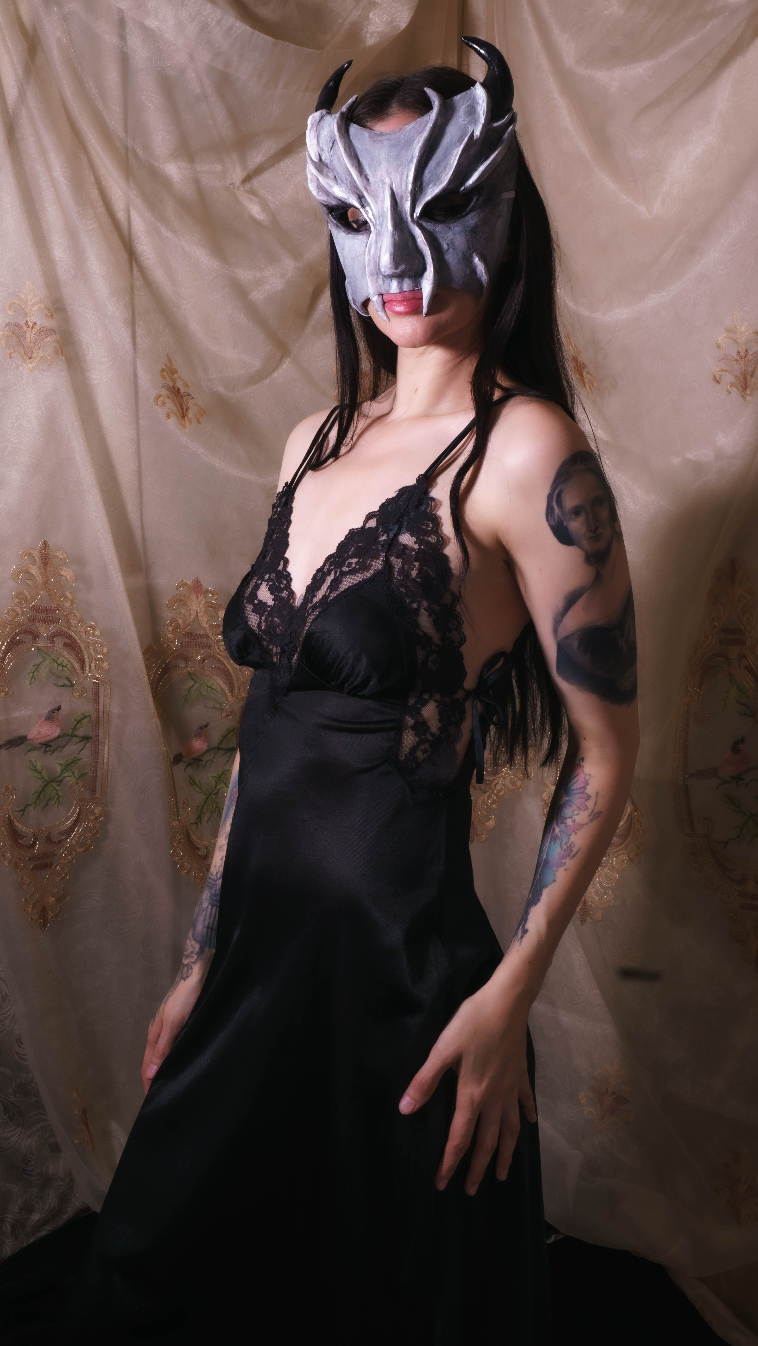 1970's Black Lace Maxi Nightgown