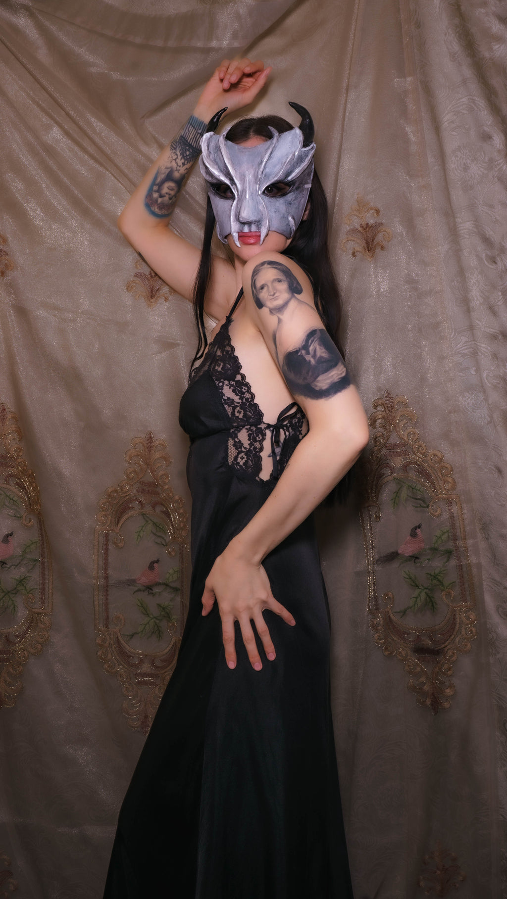 1970's Black Lace Maxi Nightgown