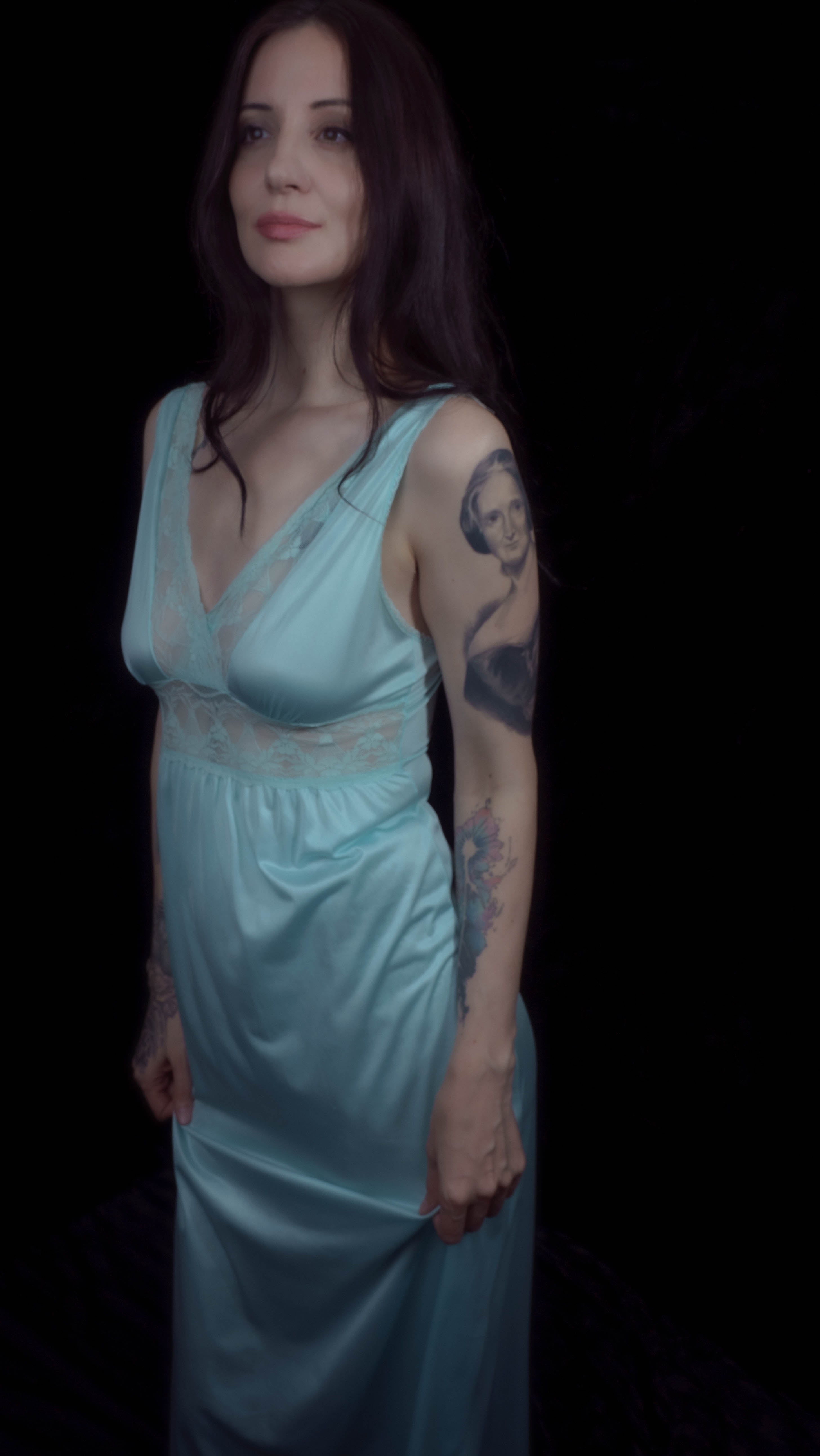 Vintage Sea Glass Nylon Lace Nightgown