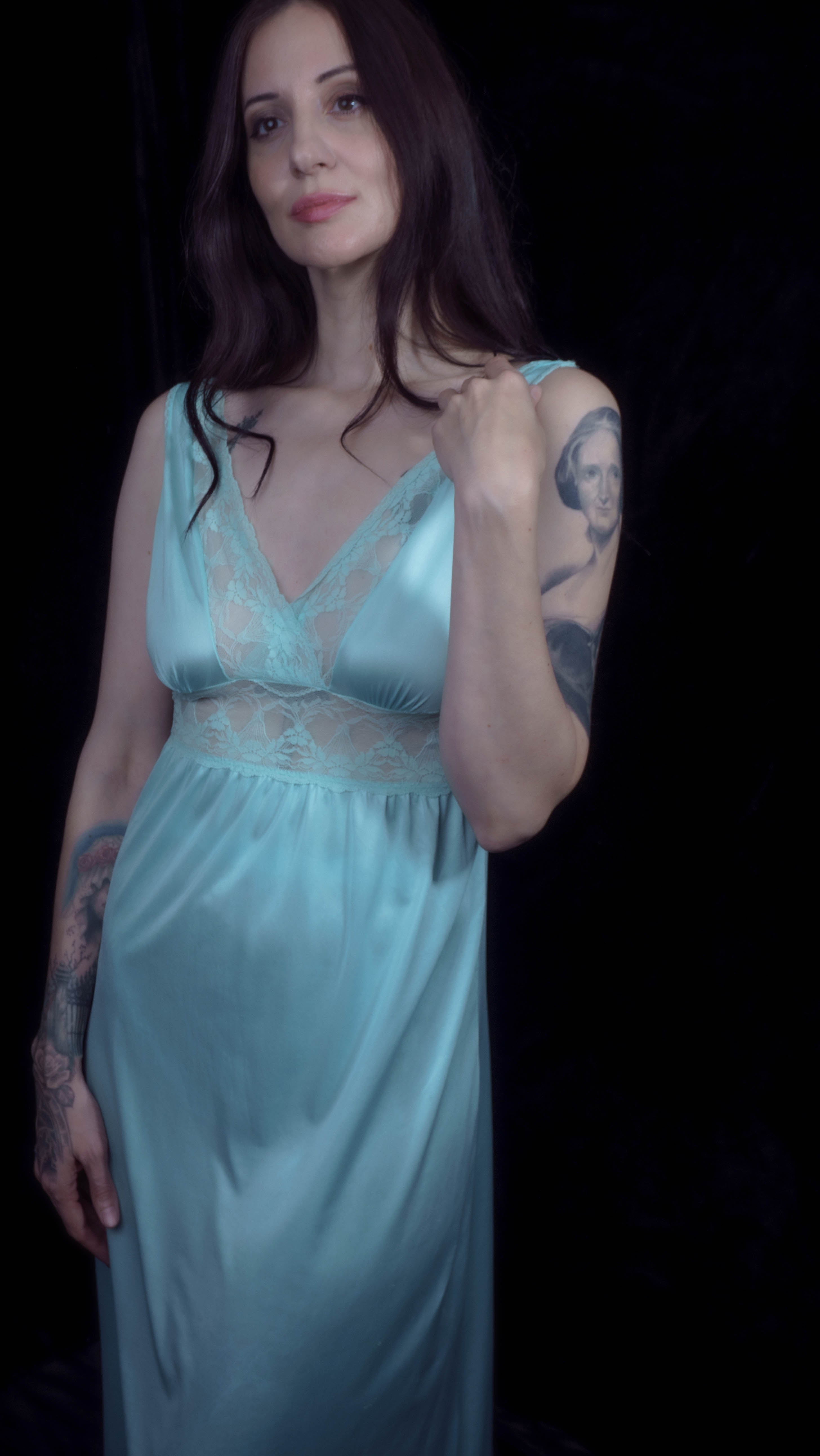 Vintage Sea Glass Nylon Lace Nightgown