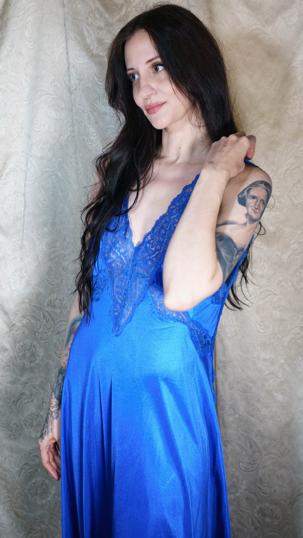 Royal Blue V Lace Vintage Nightgown