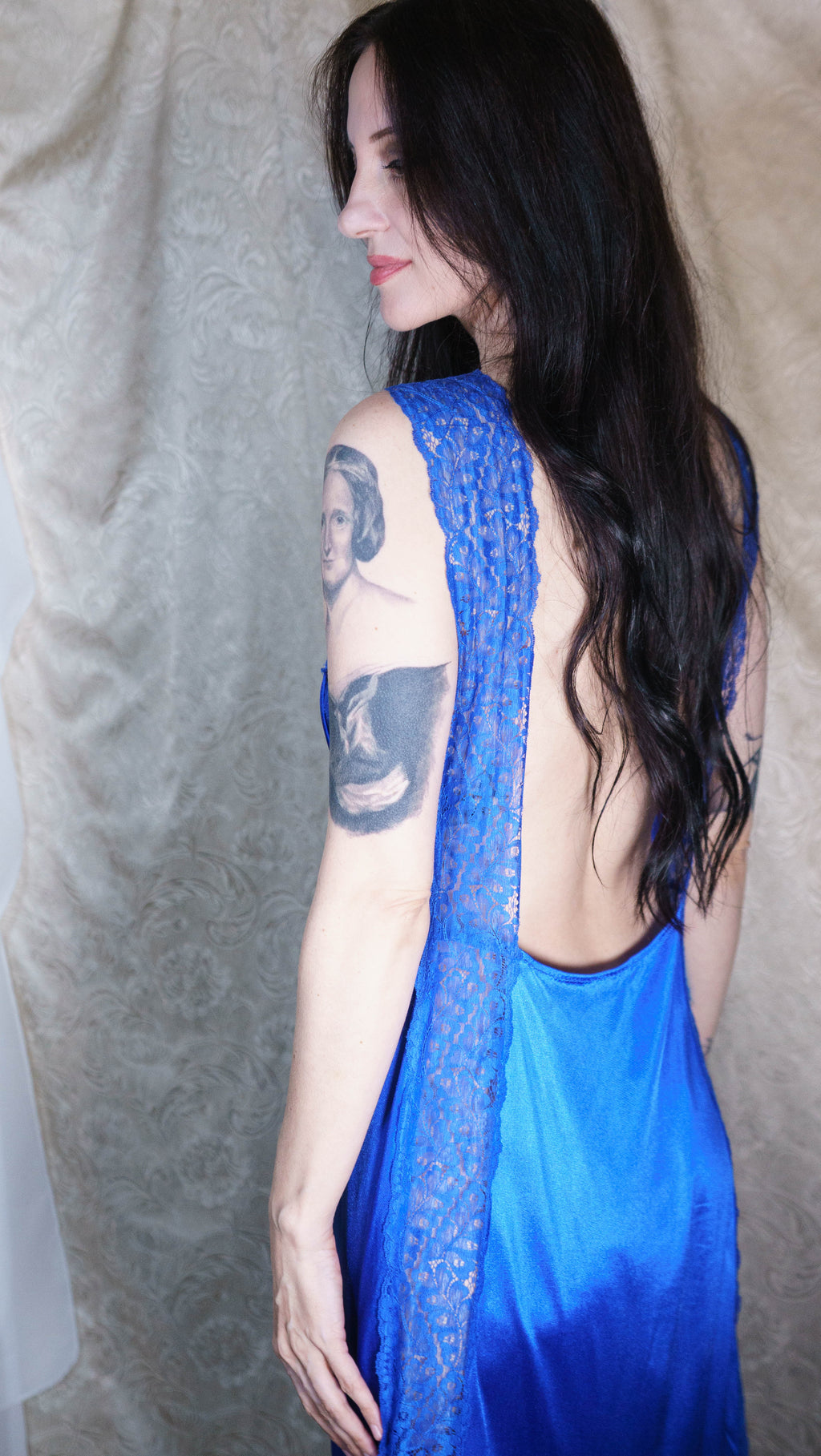 Royal Blue V Lace Vintage Nightgown