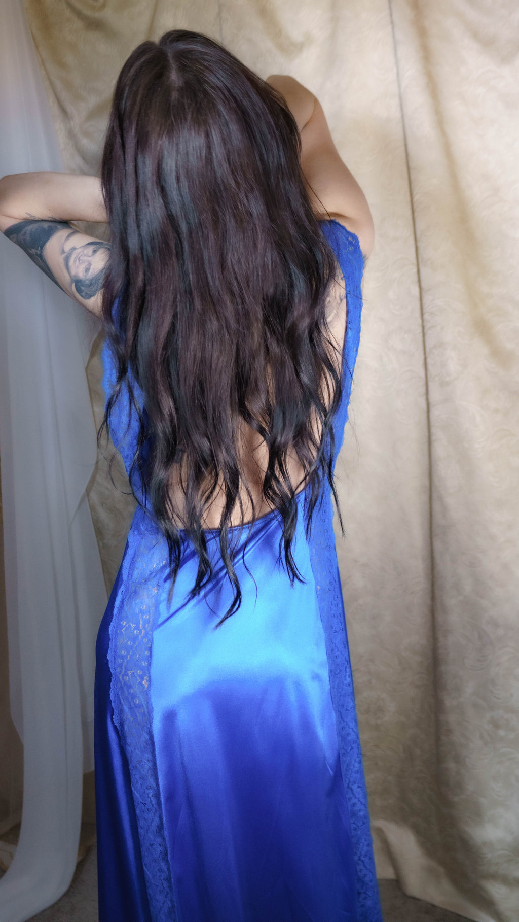 Royal Blue V Lace Vintage Nightgown