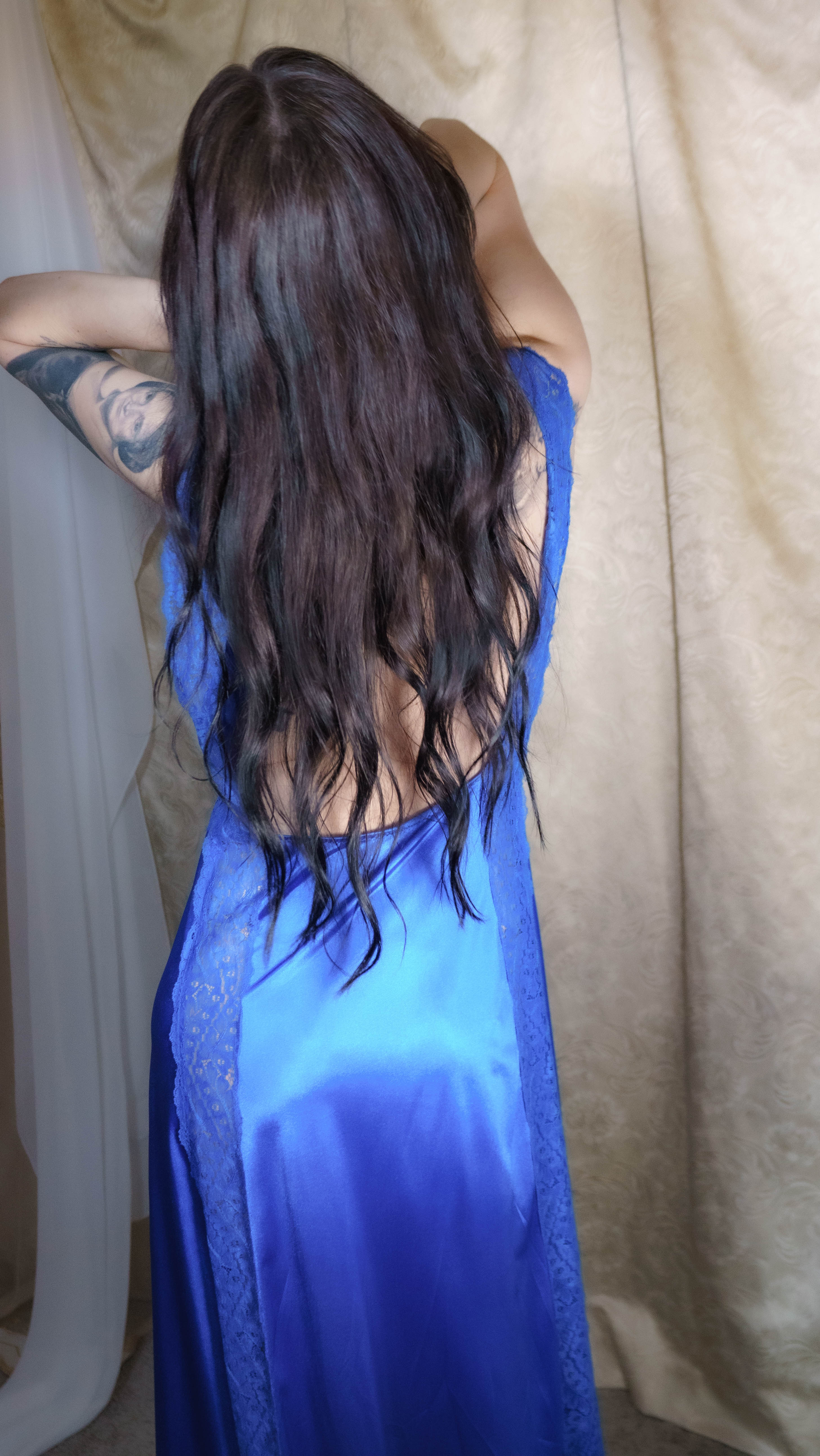Royal Blue V Lace Vintage Nightgown